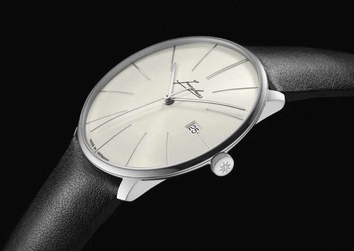 Junghans Meister Fein 39.5mm Beige Dial Black Leather Strap