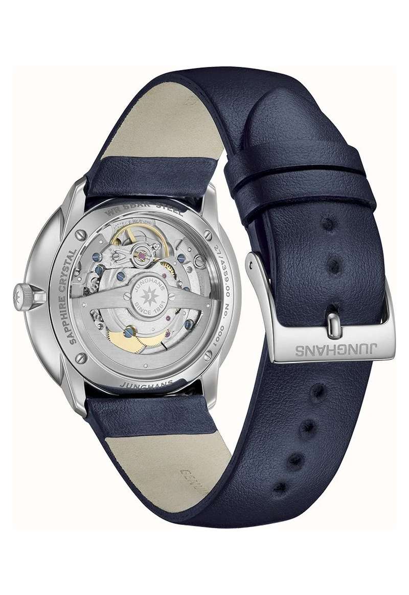 Junghans Meister fein Automatic Signatur 39.5mm Light Blue Dial Navy Leather Strap