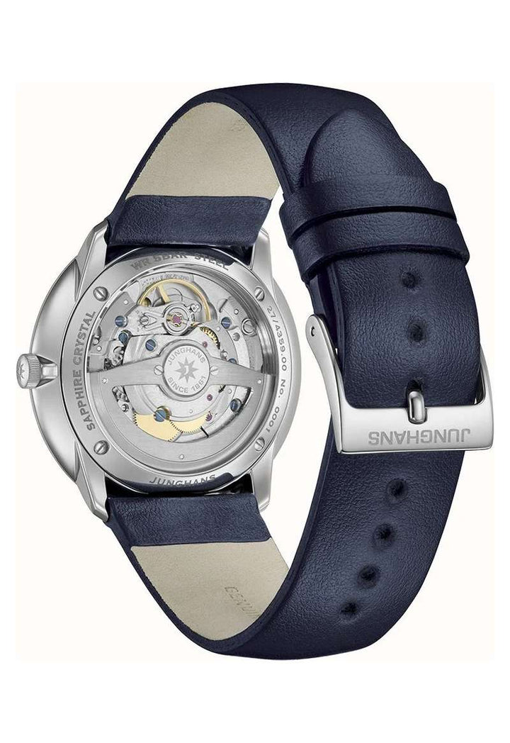 Junghans Meister fein Automatic Signatur 39.5mm Light Blue Dial Navy Leather Strap