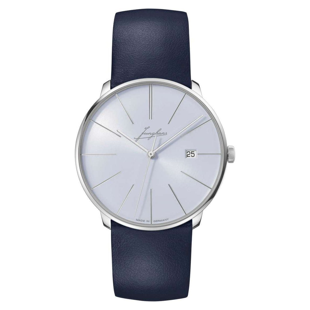 Junghans Meister fein Automatic Signatur 39.5mm Light Blue Dial Navy Leather Strap