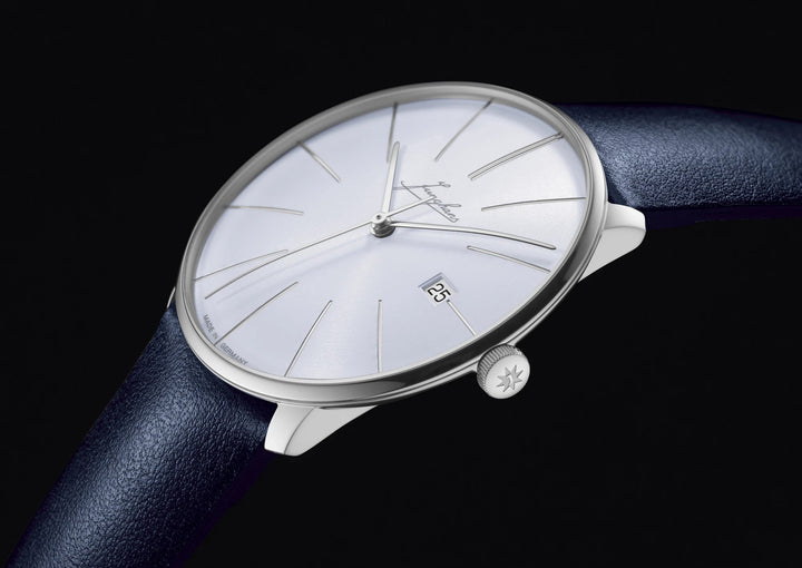 Junghans Meister fein Automatic Signatur 39.5mm Light Blue Dial Navy Leather Strap