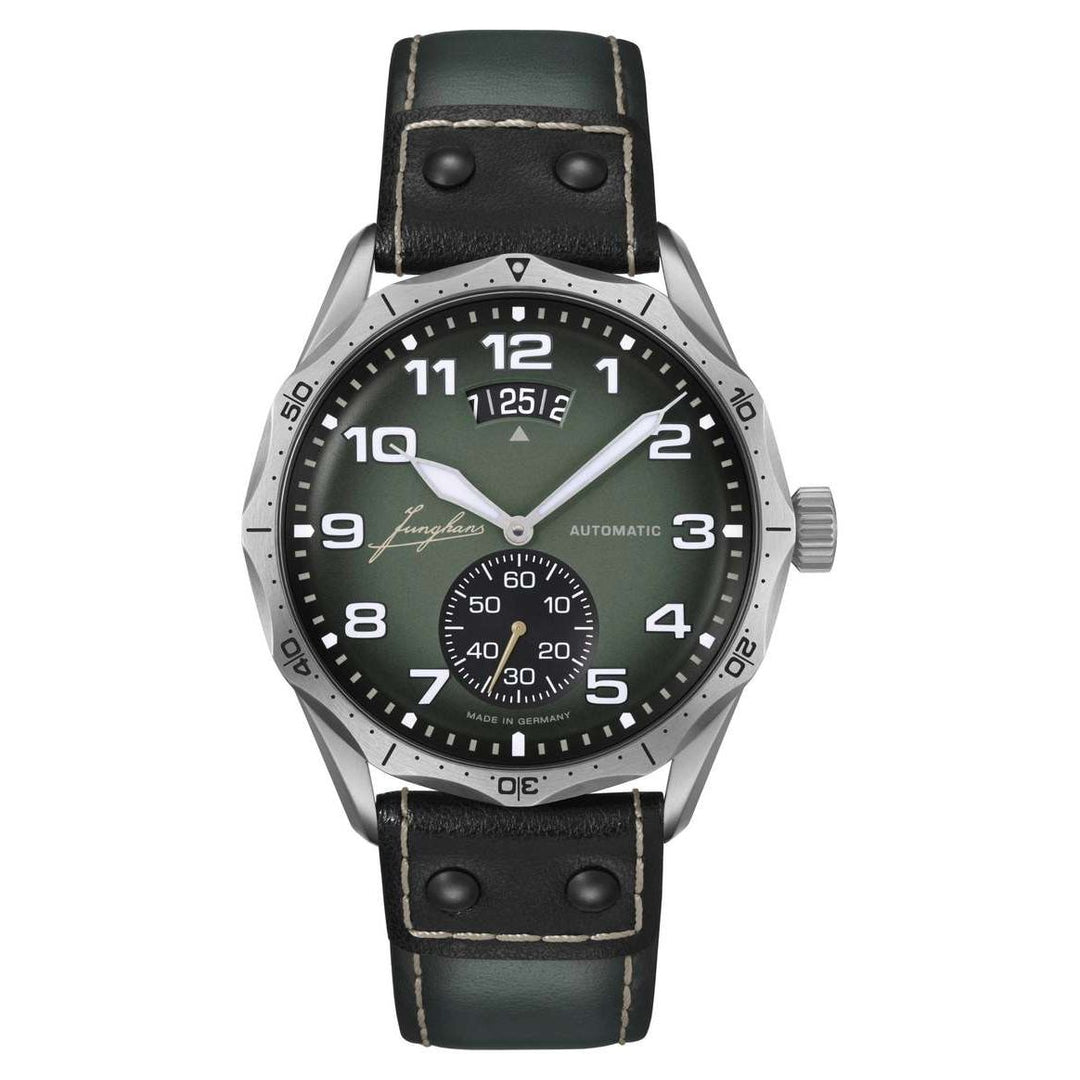Junghans Sport Pilot Automatic 43.3mm Military Green Dial Dark Green & Black Leather Strap