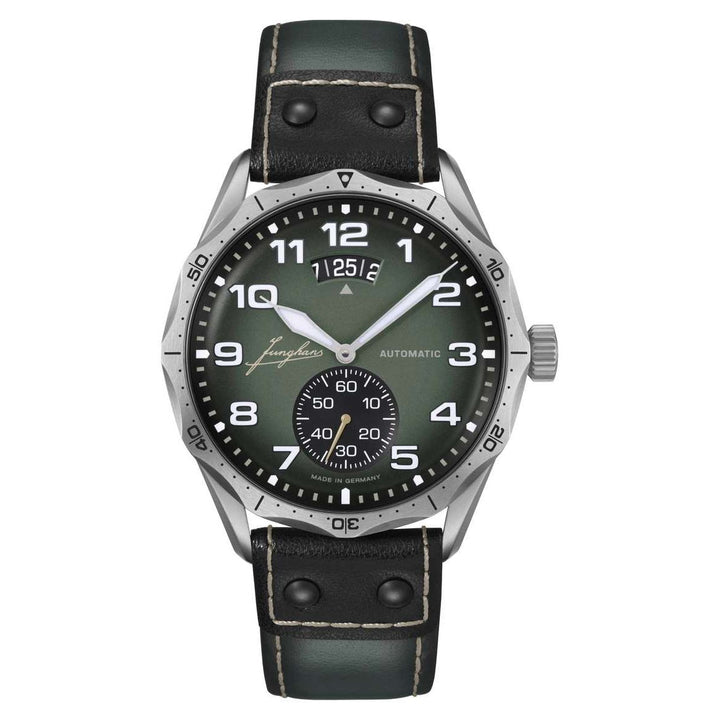 Junghans Sport Pilot Automatic 43.3mm Military Green Dial Dark Green & Black Leather Strap