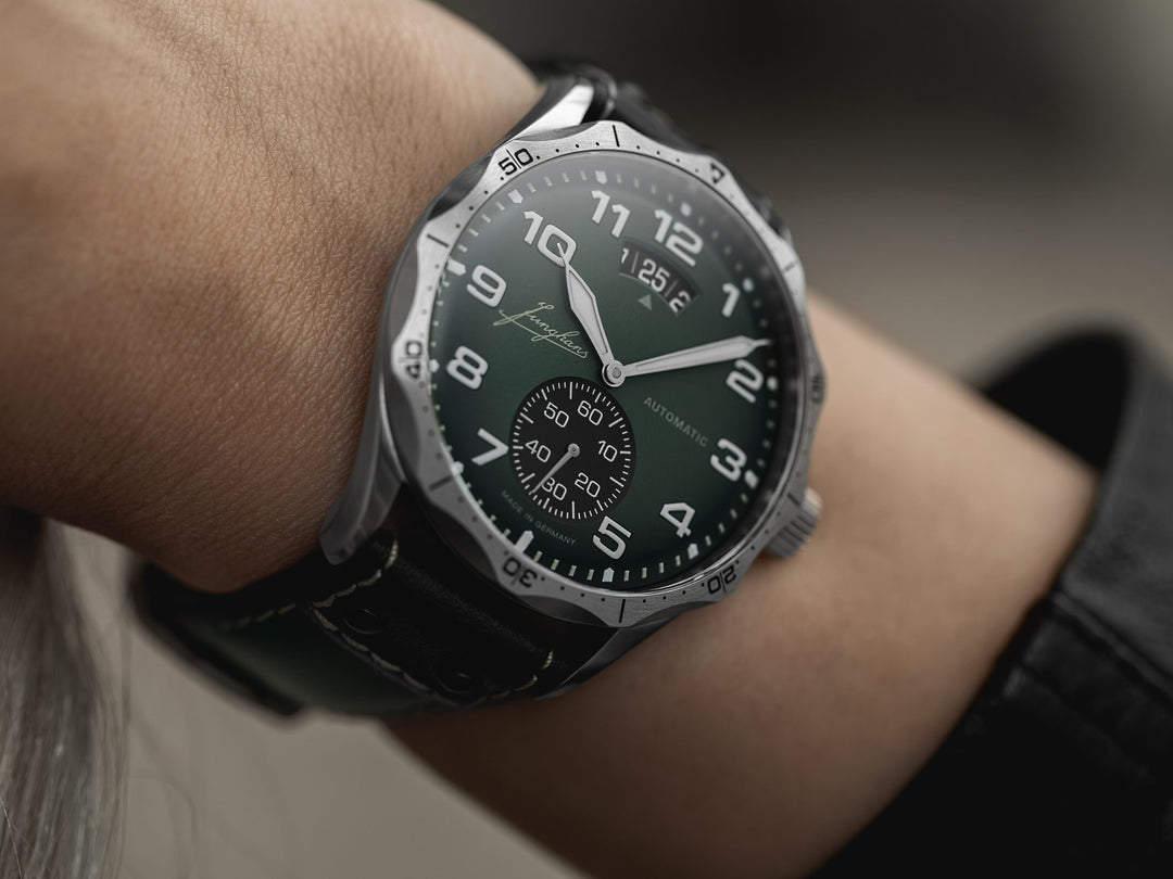 Junghans Sport Pilot Automatic 43.3mm Military Green Dial Dark Green & Black Leather Strap