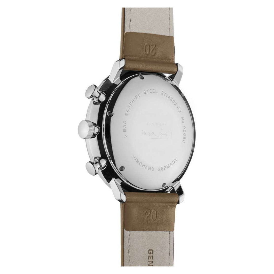 Junghans max bill Chronoscope 40mm White Dial Light Brown Leather Strap