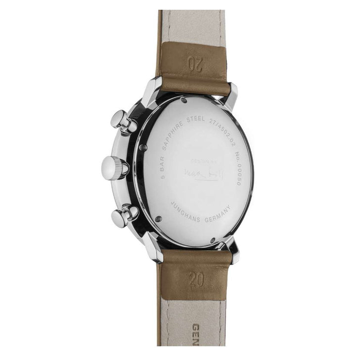 Junghans max bill Chronoscope 40mm White Dial Light Brown Leather Strap