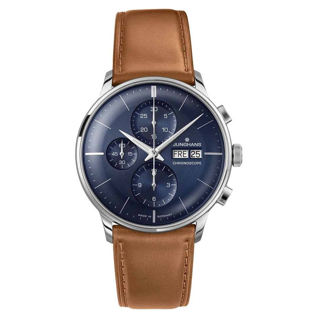 Junghans Meister Chronoscope 40.7mm Navy Dial Brown Leather Strap