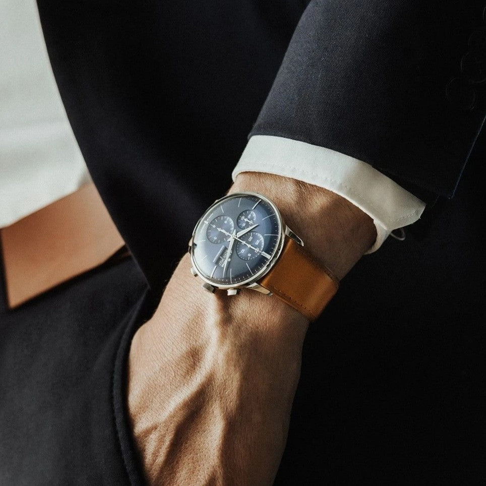 Junghans Meister Chronoscope 40.7mm Navy Dial Brown Leather Strap