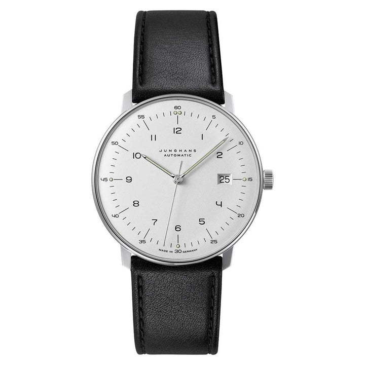 Junghans max bill Automatic 38mm White Dial Black Leather Strap