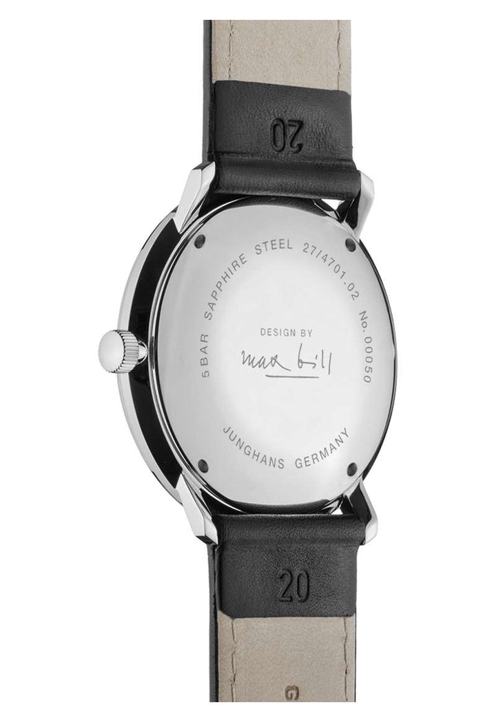 Junghans max bill Automatic 38mm Black Dial Black Leather Strap