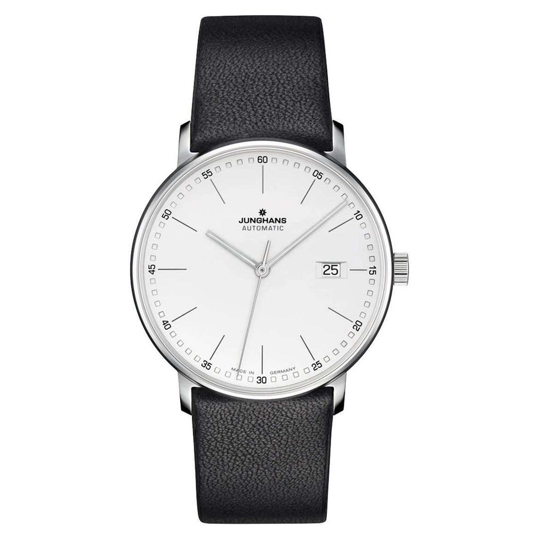 Junghans FORM A Automatic 39.3mm White Dial Black Leather Strap