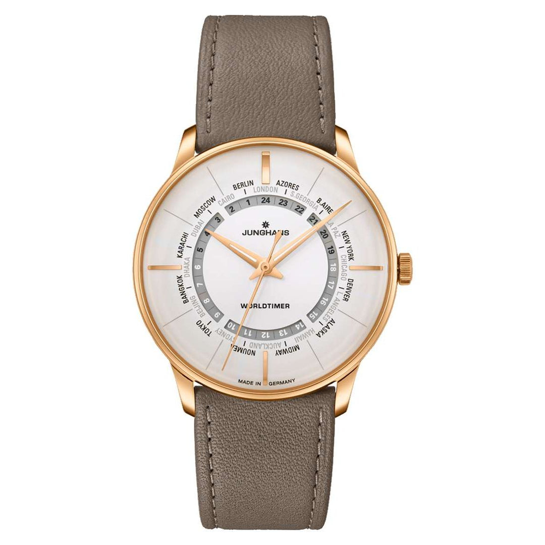 Junghans Meister Worldtimer 40.4mm Matt Silver Dial Grey Leather Strap