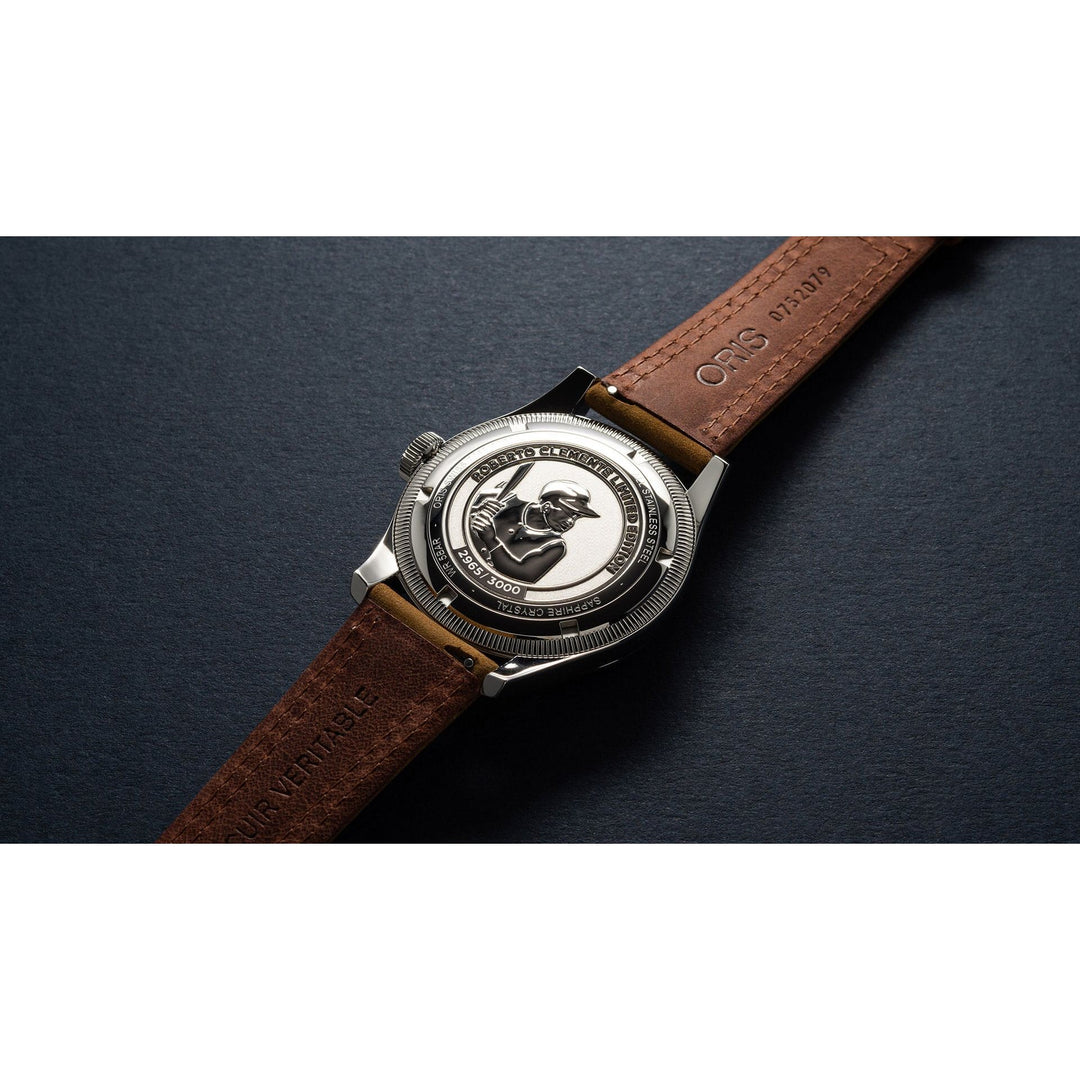 Oris Roberto Clemente Limited Edition 40mm White Dial Light Brown Leather Strap