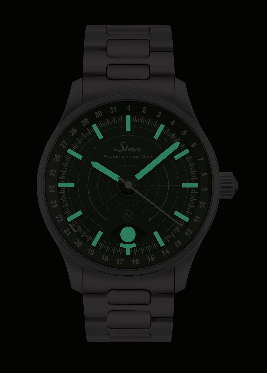 SINN 308 Hunting watch 40mm Green Dial Silver Stainless Steel Bracelet