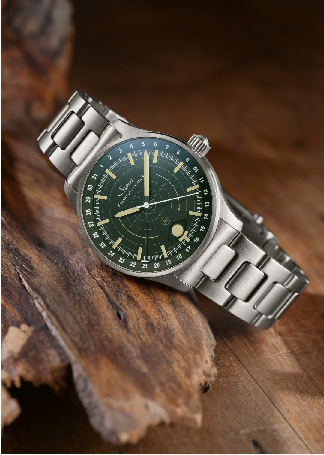 SINN 308 Hunting watch 40mm Green Dial Silver Stainless Steel Bracelet