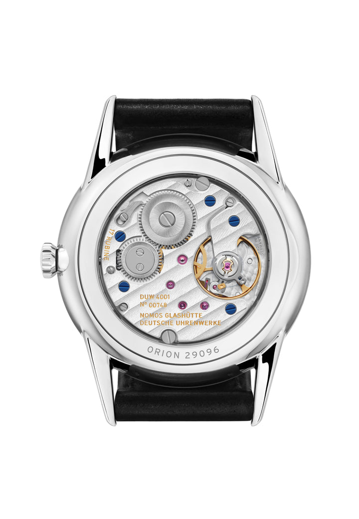NOMOS Orion 35mm Galvanized, white silver-plated Dial Black Horween Genuine Shell Cordovan Strap