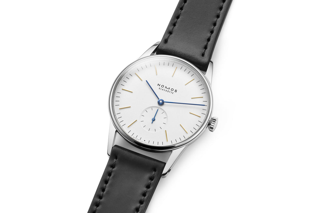 NOMOS Orion 35mm Galvanized, white silver-plated Dial Black Horween Genuine Shell Cordovan Strap