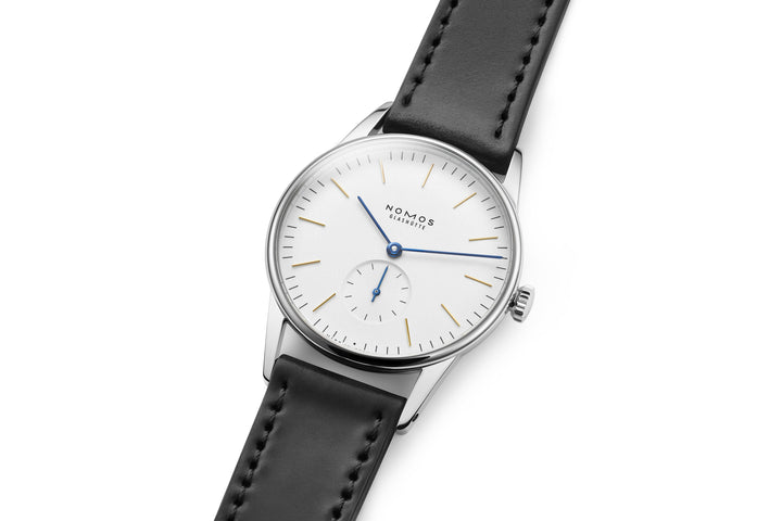 NOMOS Orion 35mm Galvanized, white silver-plated Dial Black Horween Genuine Shell Cordovan Strap