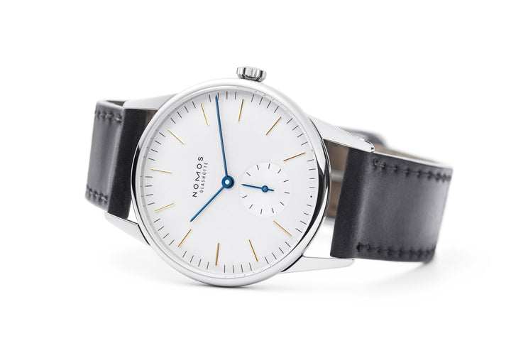 NOMOS Orion 35mm Galvanized, white silver-plated Dial Black Horween Genuine Shell Cordovan Strap