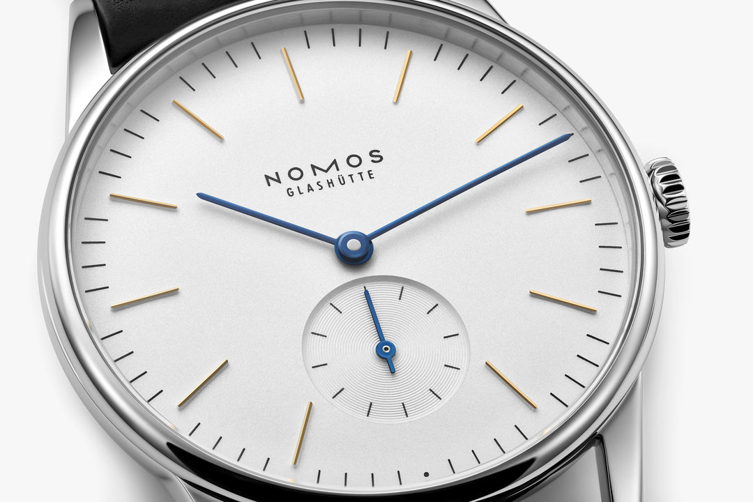 NOMOS Orion 35mm Galvanized, white silver-plated Dial Black Horween Genuine Shell Cordovan Strap