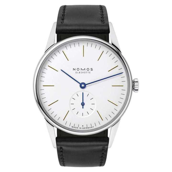 NOMOS Orion 35mm Galvanized, white silver-plated Dial Black Horween Genuine Shell Cordovan Strap