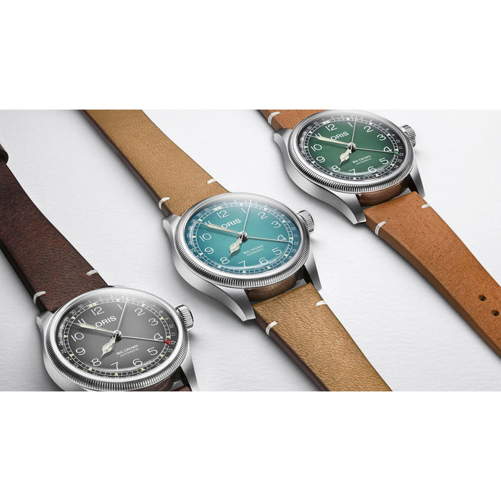 Oris Big Crown X Cervo Volante 38mm Green Dial Brown Leather Strap