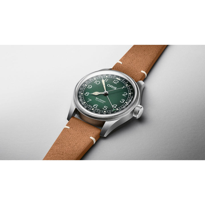Oris Big Crown X Cervo Volante 38mm Green Dial Brown Leather Strap