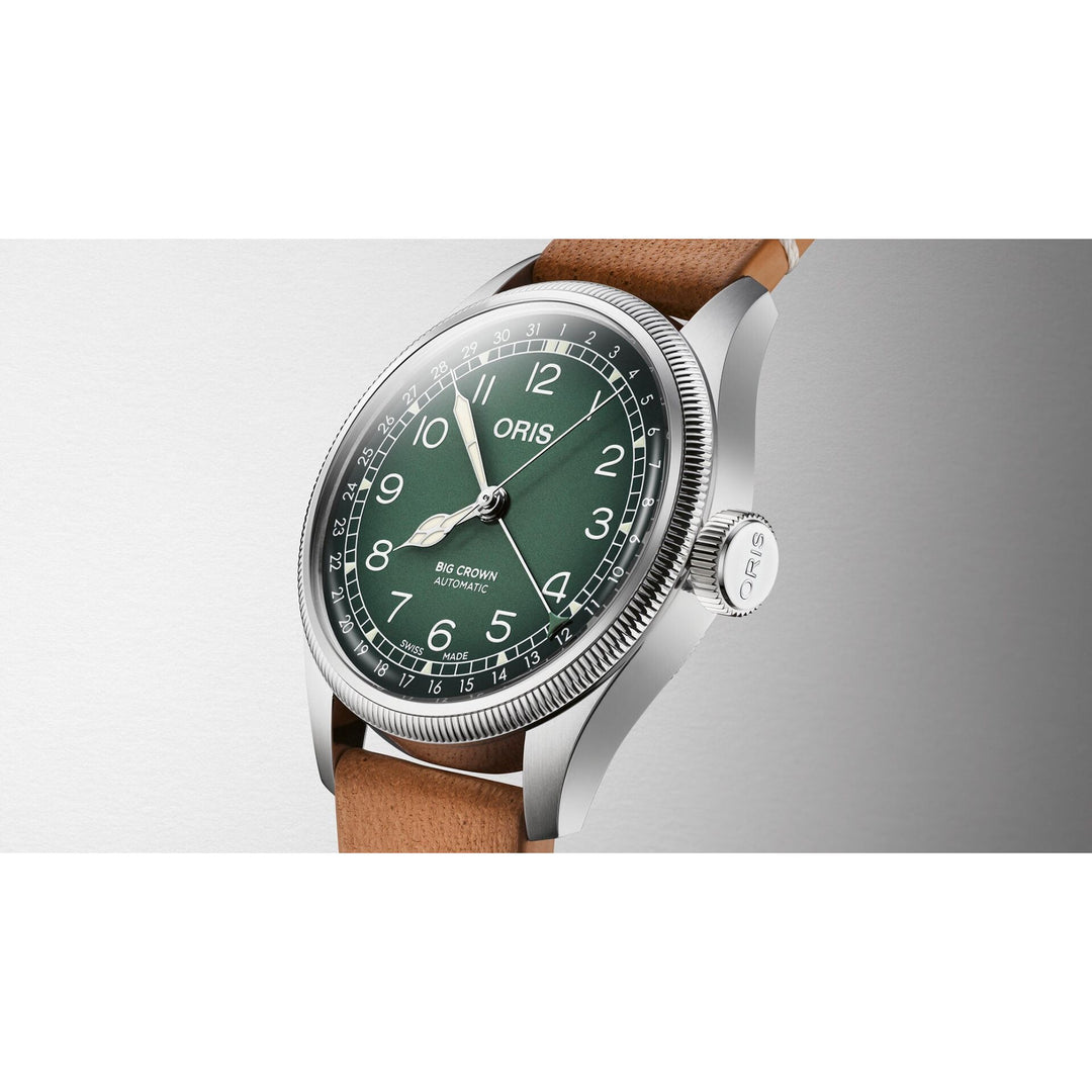 Oris Big Crown X Cervo Volante 38mm Green Dial Brown Leather Strap