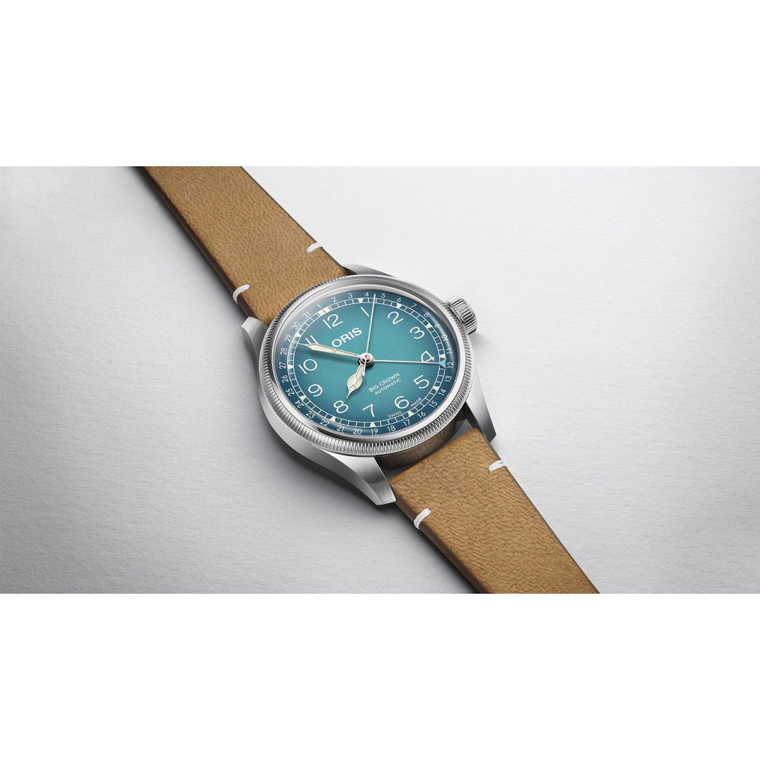 Oris Big Crown X Cervo Volante 38mm Blue Dial Brown Leather Strap