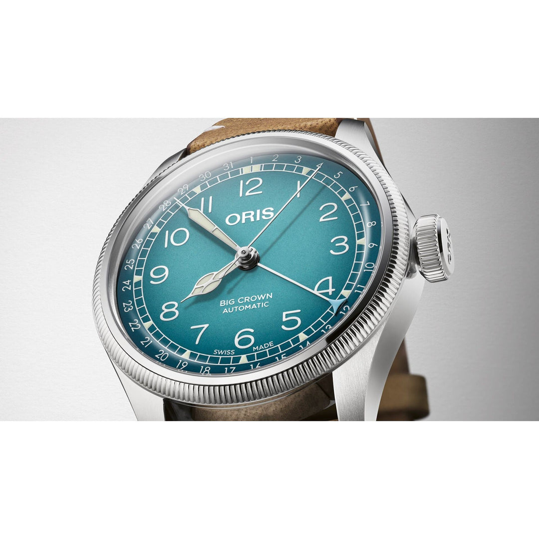 Oris Big Crown X Cervo Volante 38mm Blue Dial Brown Leather Strap