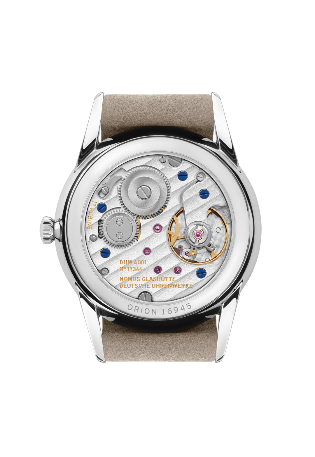 NOMOS Orion 32.8mm Galvanized, silver-plated, rosé Dial Beige Vegan velour, remborded Strap