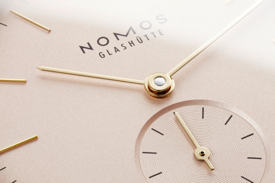 NOMOS Orion 32.8mm Galvanized, silver-plated, rosé Dial Beige Vegan velour, remborded Strap