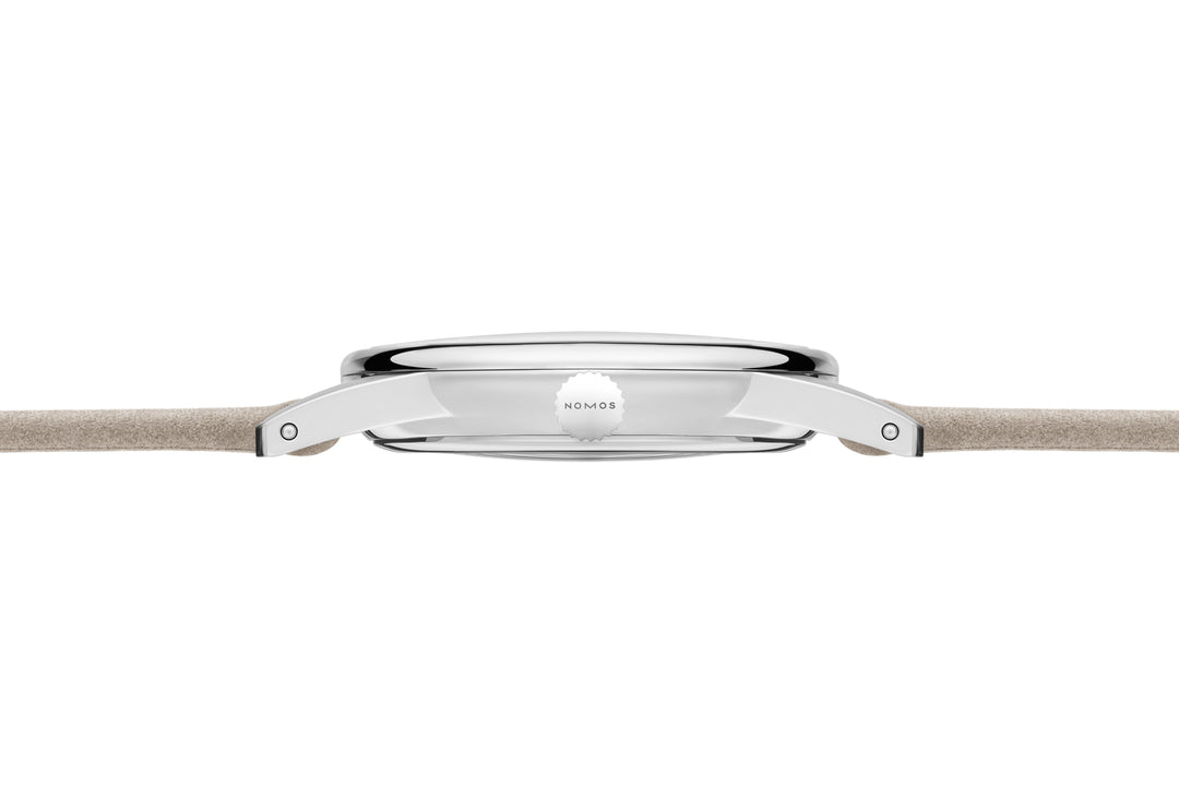 NOMOS Orion 32.8mm Galvanized, silver-plated, rosé Dial Beige Vegan velour, remborded Strap