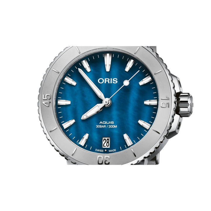 Oris Aquis 36.5mm Blue MOP Dial Silver Steel Bracelet