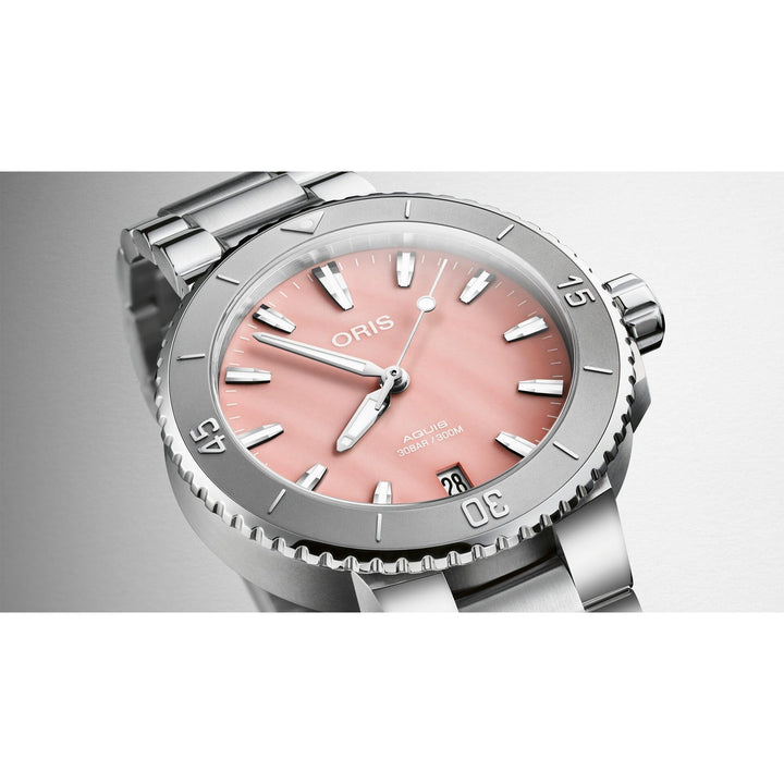 Oris Aquis 36.5mm Pink MOP Dial Silver Steel Bracelet
