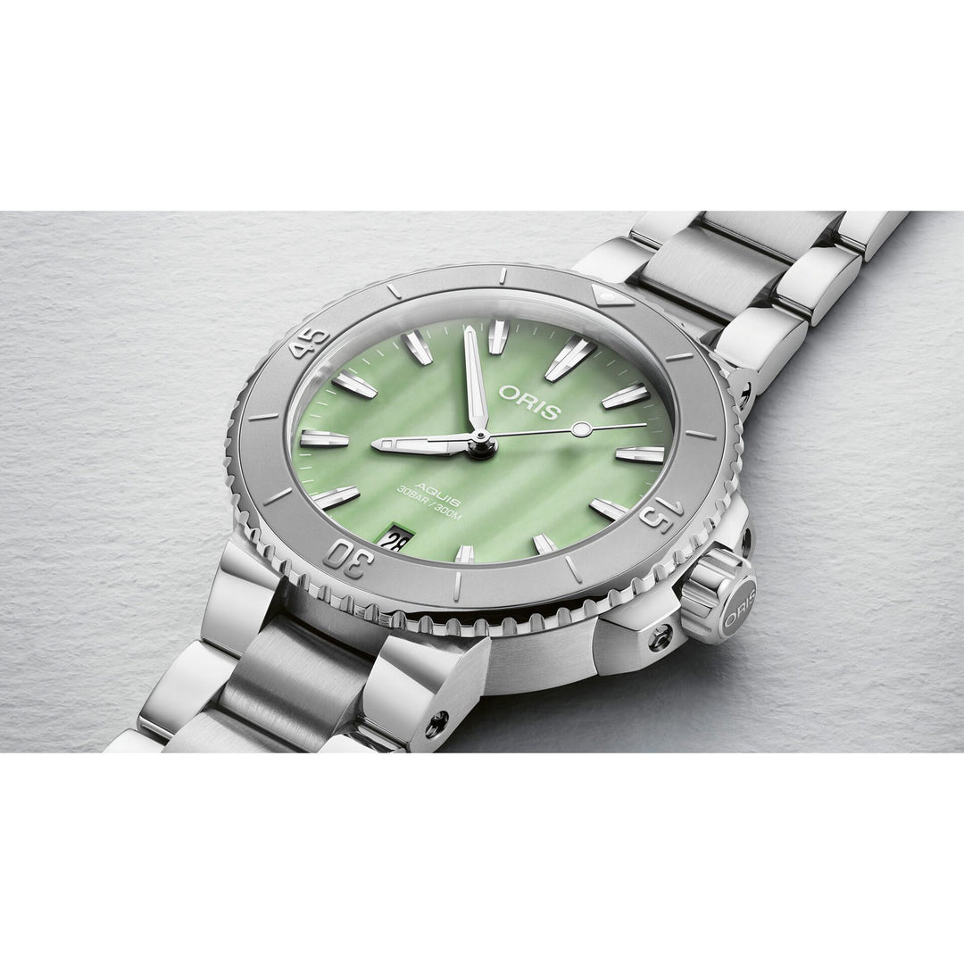 Oris Aquis 36.5mm Green MOP Dial Silver Steel Bracelet