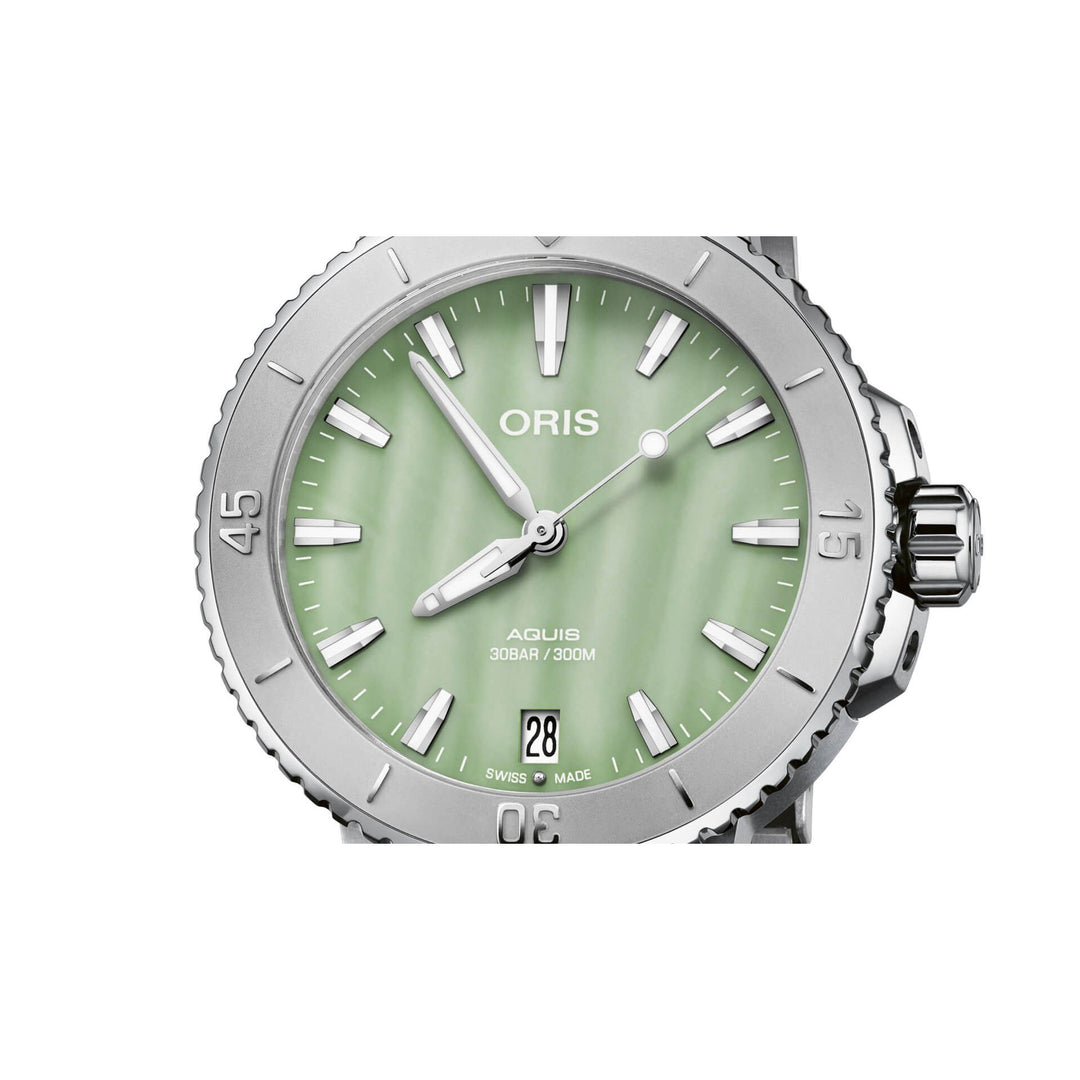 Oris Aquis 36.5mm Green MOP Dial Silver Steel Bracelet