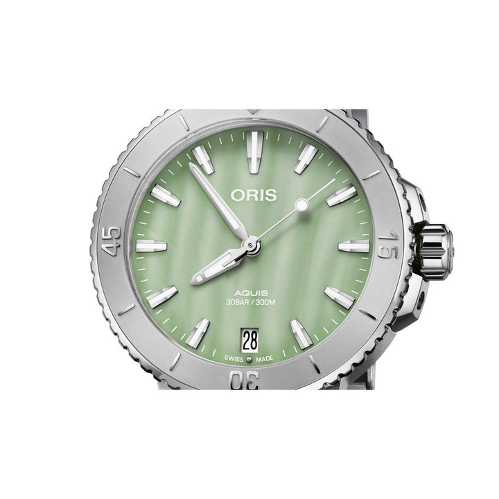 Oris Aquis 36.5mm Green MOP Dial Silver Steel Bracelet