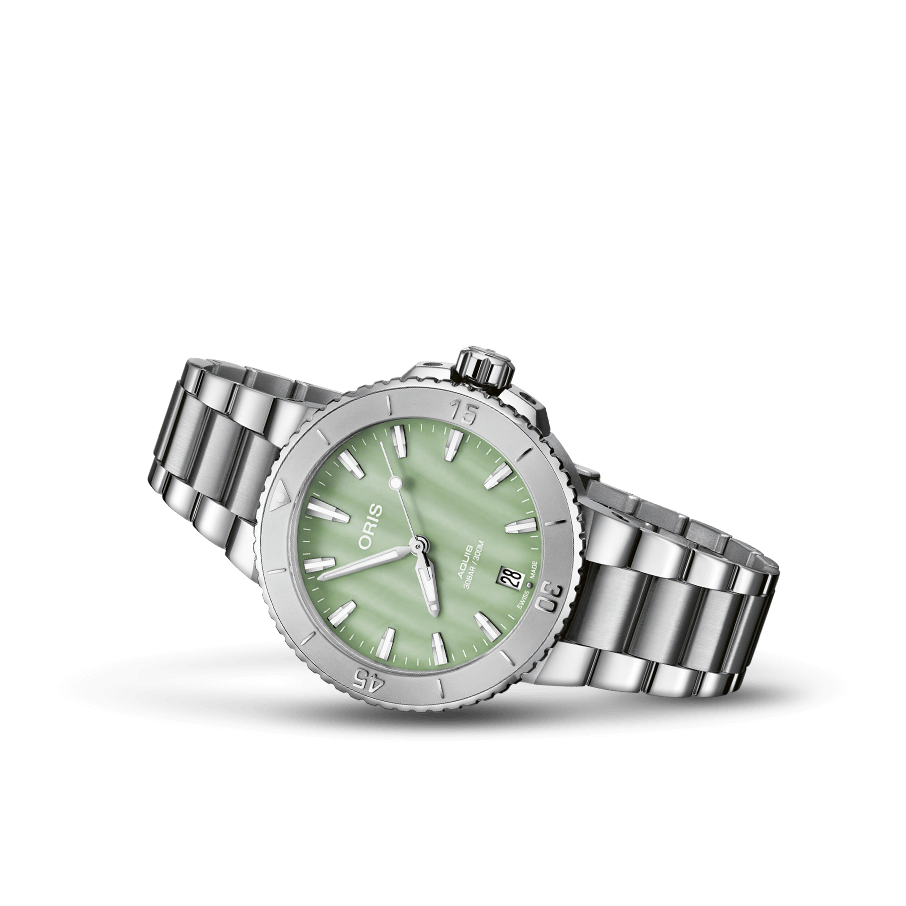 Oris Aquis 36.5mm Green MOP Dial Silver Steel Bracelet