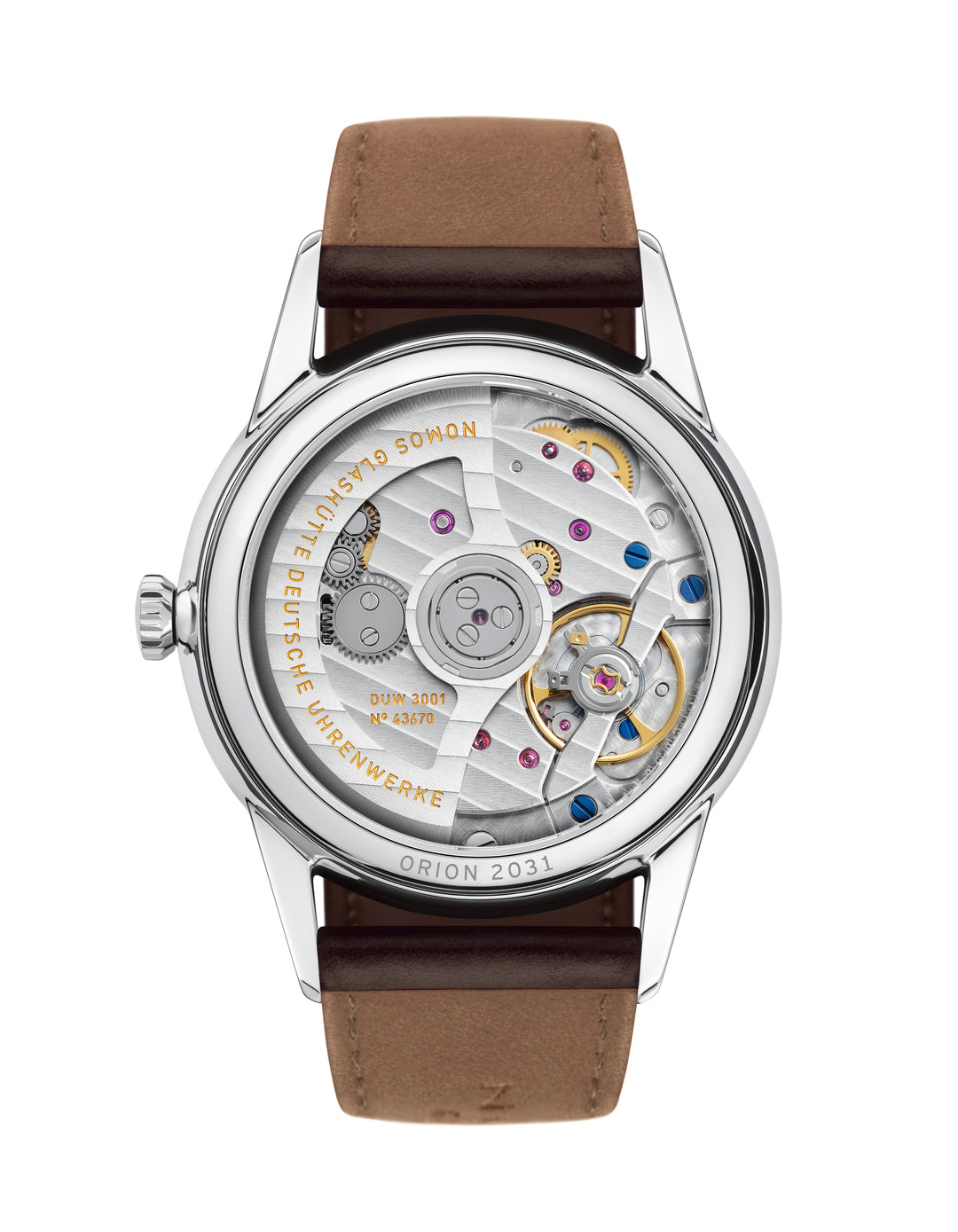 NOMOS Orion 36.4mm Galvanized, white silver-plated Dial Brown Horween Genuine Shell Cordovan remborde, hand-stitched Strap