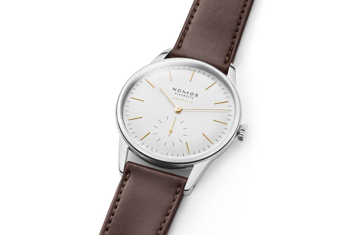NOMOS Orion 36.4mm Galvanized, white silver-plated Dial Brown Horween Genuine Shell Cordovan remborde, hand-stitched Strap