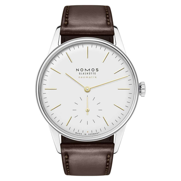 NOMOS Orion 36.4mm Galvanized, white silver-plated Dial Brown Horween Genuine Shell Cordovan remborde, hand-stitched Strap