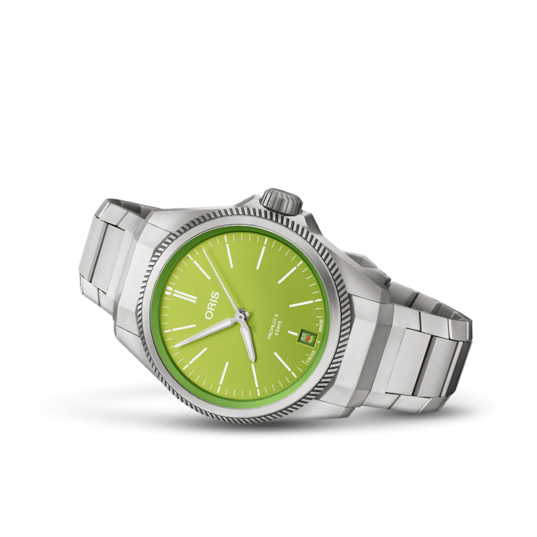 Oris ProPilot X Kermit Edition 39mm Green Dial Silver Steel Bracelet