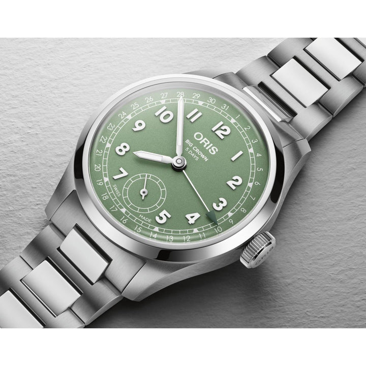 Oris Big Crown Pointer Date Cal 403 40mm Green Dial Silver Steel Bracelet