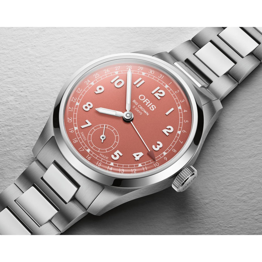 Oris Big Crown Pointer Date Cal 403 40mm Red Dial Silver Steel Bracelet