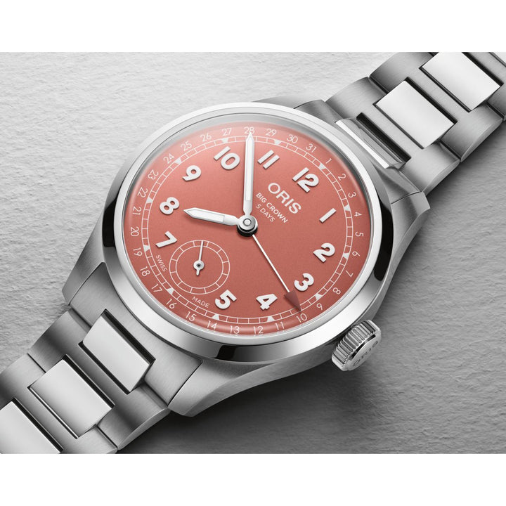 Oris Big Crown Pointer Date Cal 403 40mm Red Dial Silver Steel Bracelet