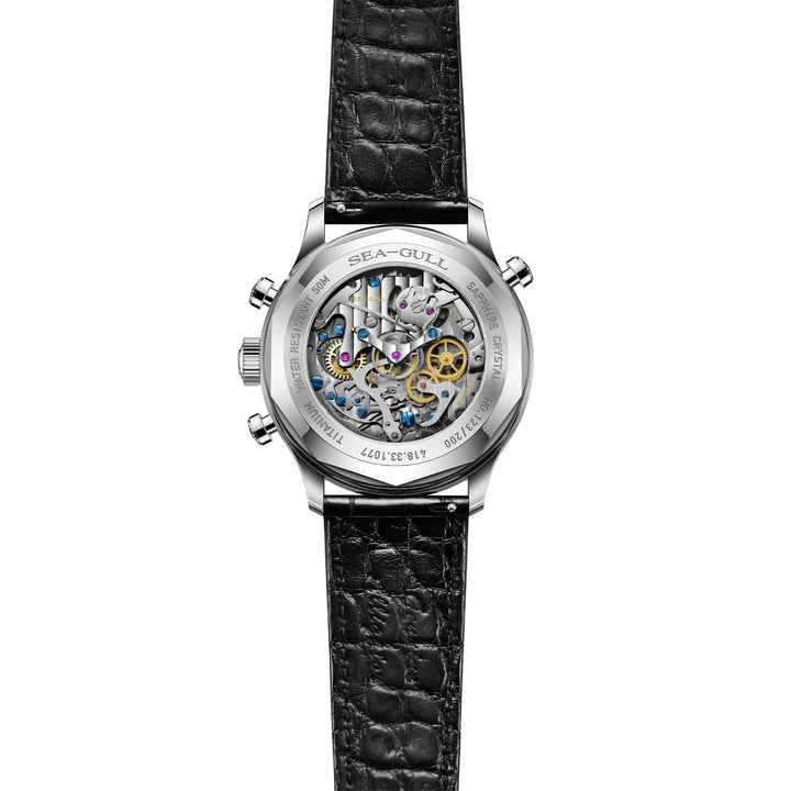 Seagull Rattrapante 42.5mm Meteorite Dial Black Crocodile Strap