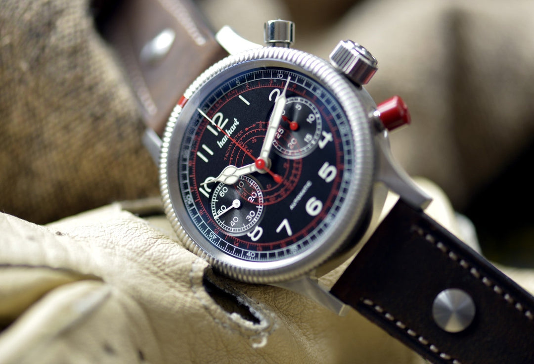 Hanhart PIONEER TachyTele 40mm Black Dial Black Strap
