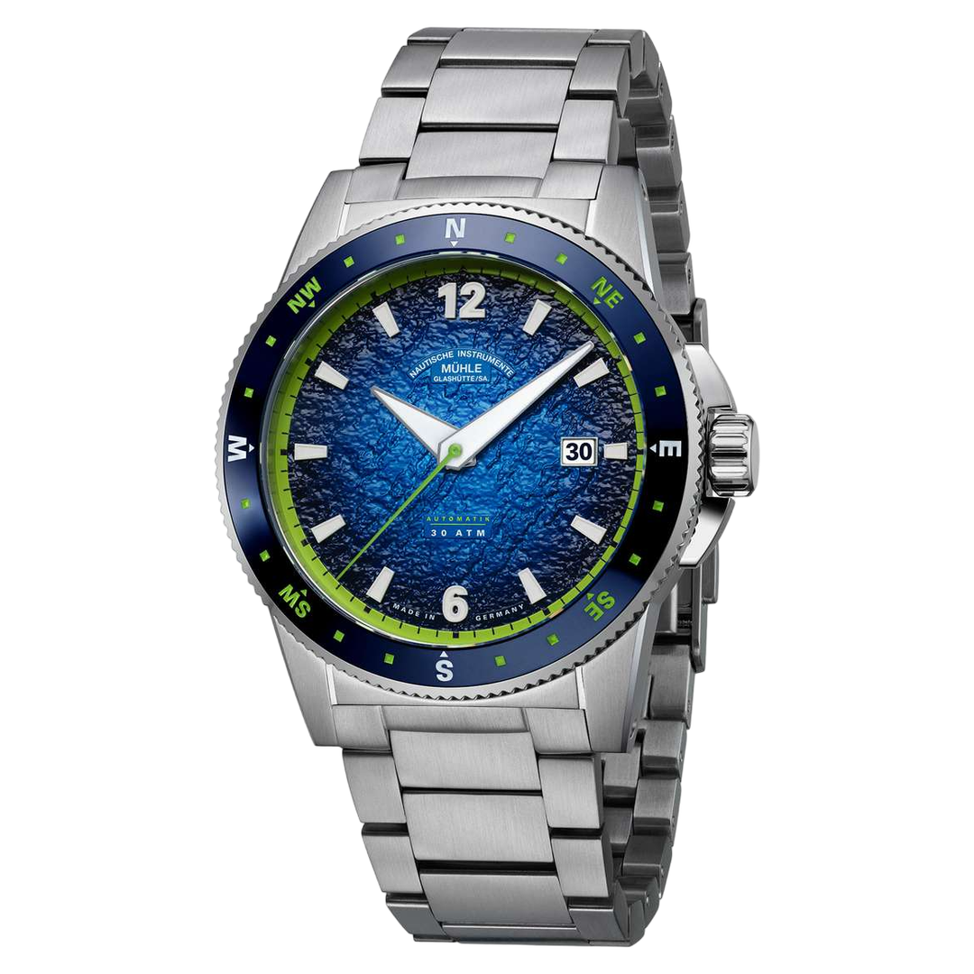 Mühle Glashütte Sportivo Compass Date 42.5mm Blue Dial Silver Steel Bracelet