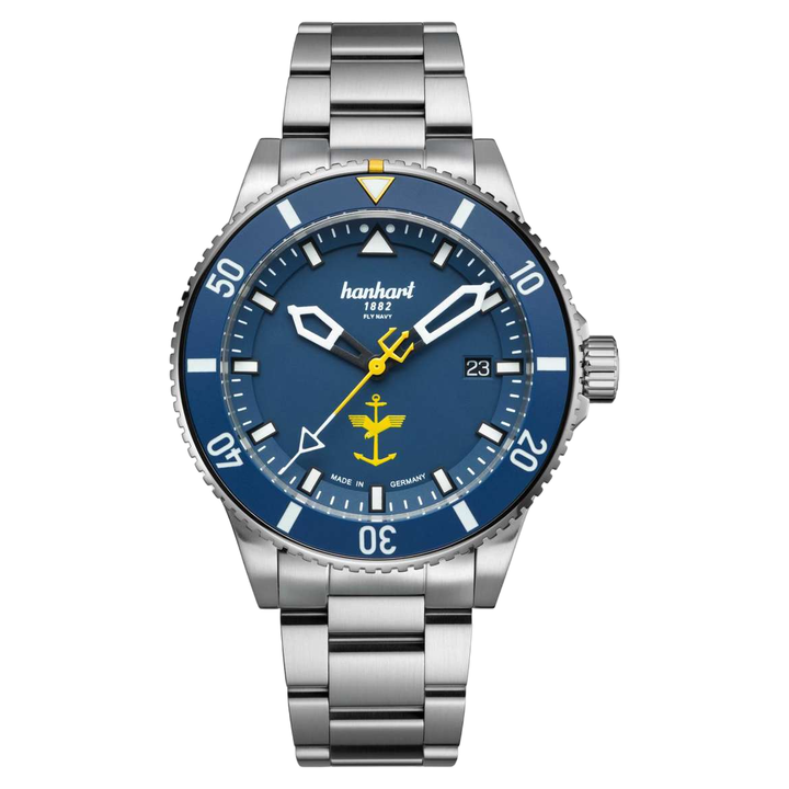 Hanhart Fly Navy MFG3 Aerosphere Ltd 42mm Navy Dial Silver Steel Bracelet